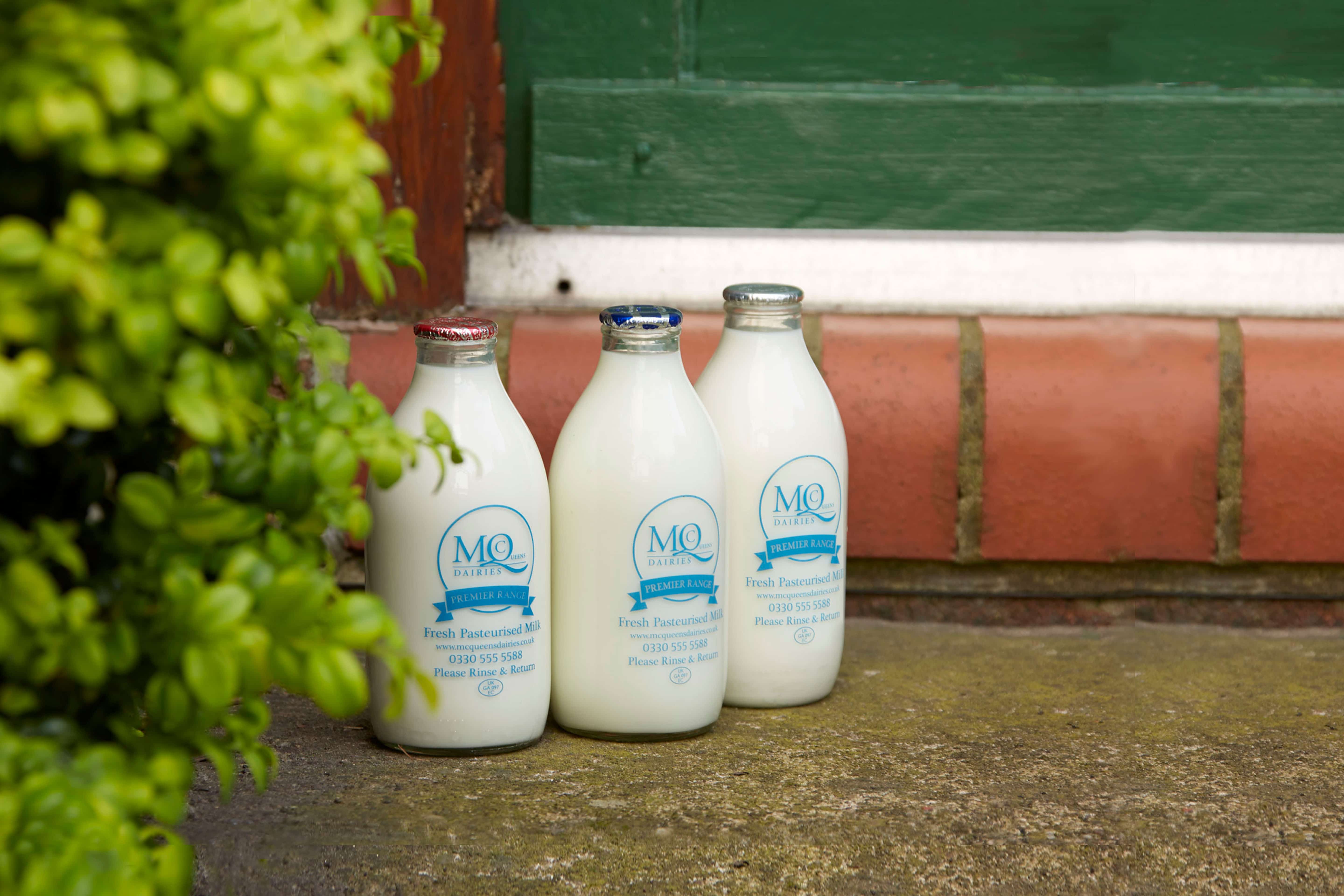 glass bottle doorstep milk delivery - McQueens Dairies